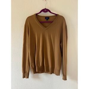 Facconable 100% Wool Brown Tan V Neck Men's Sweater